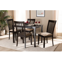 Baxton Studio RH319C-Sand/Dark Brown-5PC Dining Set Minette Modern and Contemporary Sand Fabric Upholstered Espresso Brown Finished Wood 5-Piece Dining Set